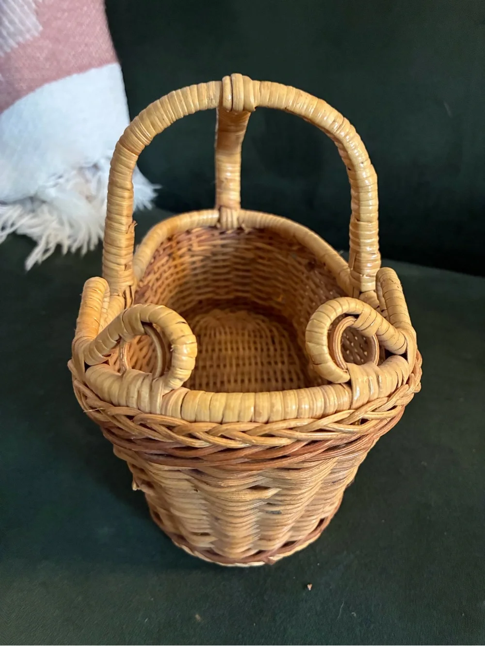 Vintage Woven Wicker Basket in Natural Tan - Wine Bottle Holder